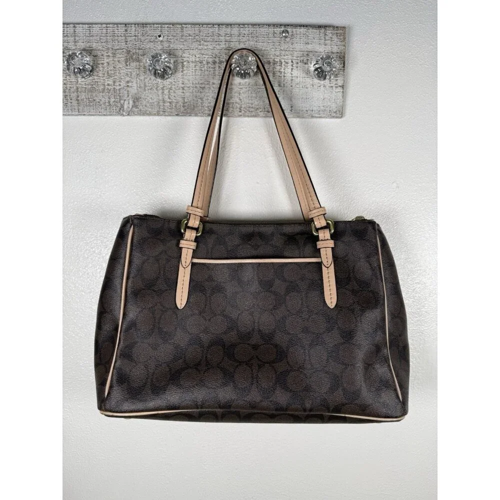 Coach Signature Peyton Double Zip Carryall Tote Shoulder Bag Purse Brown F26187